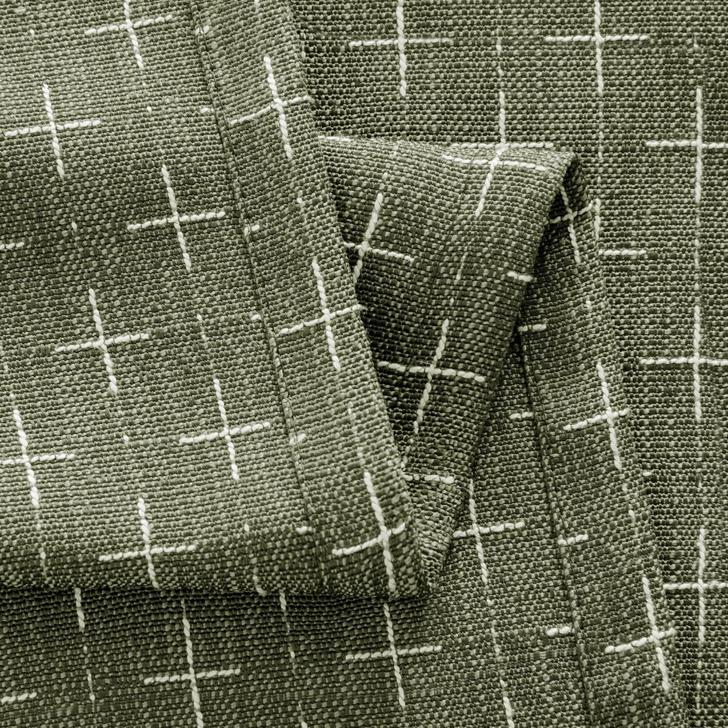 MIULEE Linen Curtains - Geometric Patterned Drapes for Living Room & Bedroom | 84-Inch Olive Green, 2 Panels Set