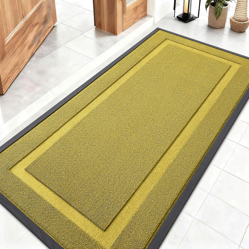 OLANLY Waterproof All-Season Front Door Mat - Sturdy Natural Rubber, Easy Clean, 47x23, Lime Green