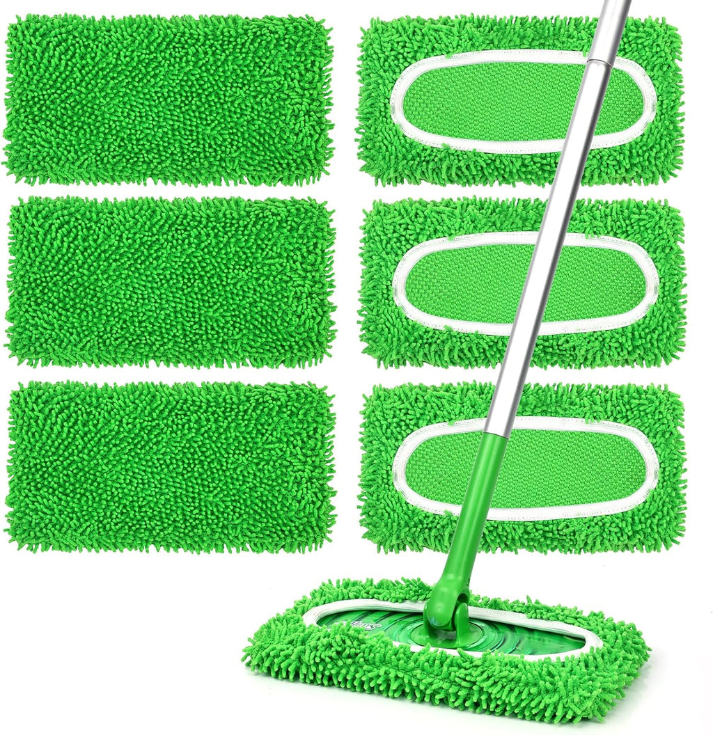 Skiennix Reusable Microfiber Mop Pads - 6 Pack Replacement Wet & Dry Cloths for Hardwood Floor Cleaning