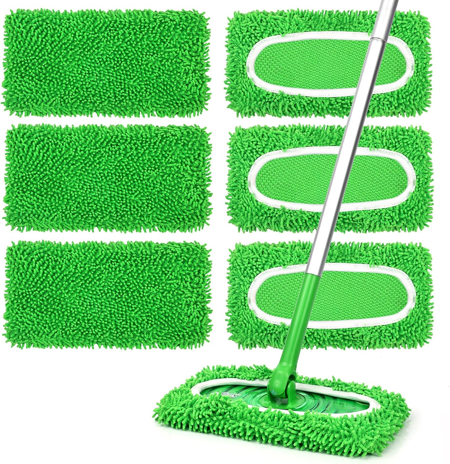 Skiennix Reusable Microfiber Mop Pads - 6 Pack Replacement Wet & Dry Cloths for Hardwood Floor Cleaning