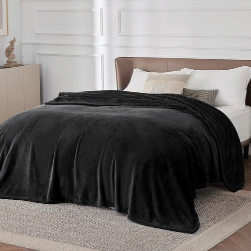 Bedsure GentleSoft Fleece Bed Blanket - Oversized Black Microfiber Cozy Luxury 120x120 Inches