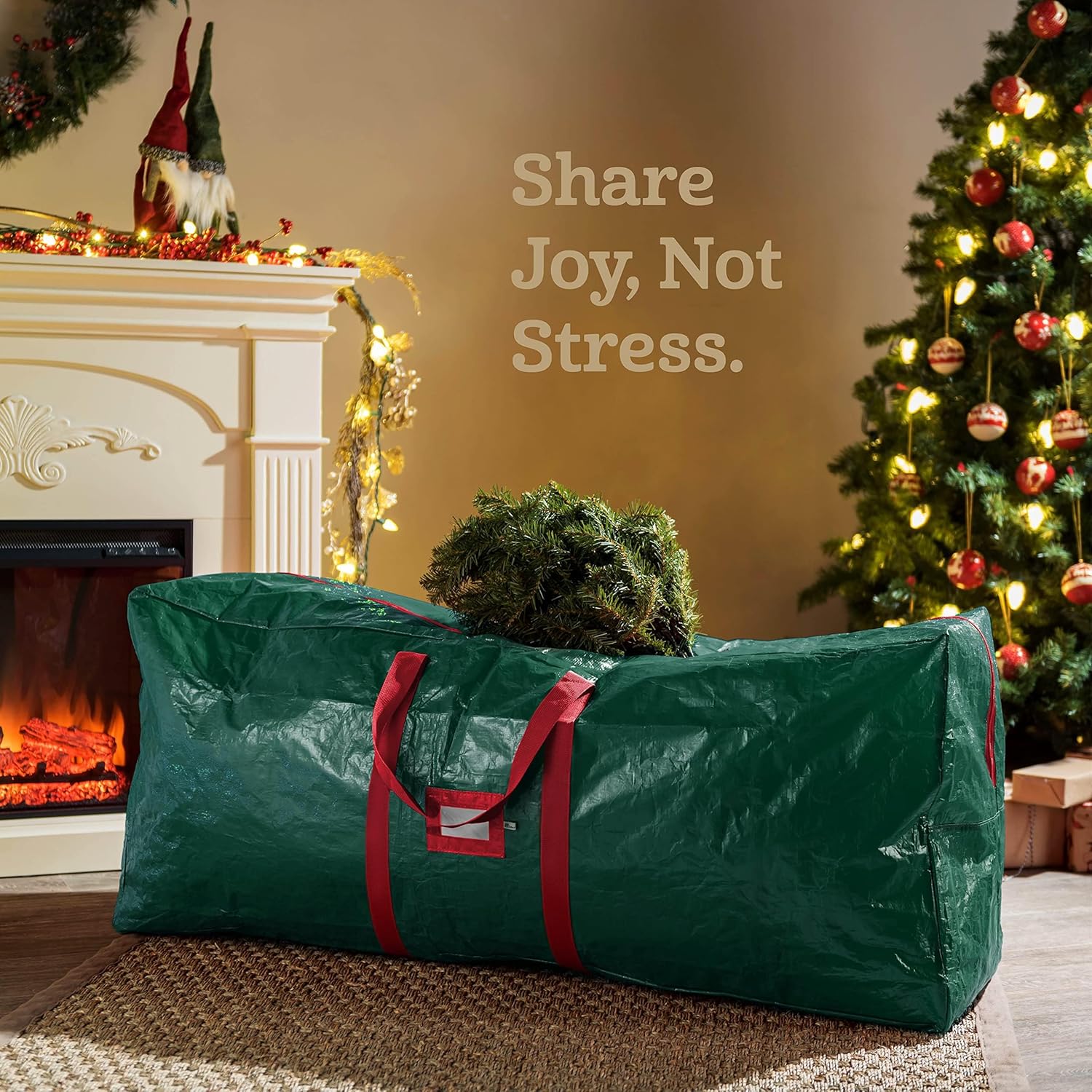 Zober Christmas Tree Storage Bag - Waterproof & Durable for 9 Ft Artificial Trees - Green with Label Slot