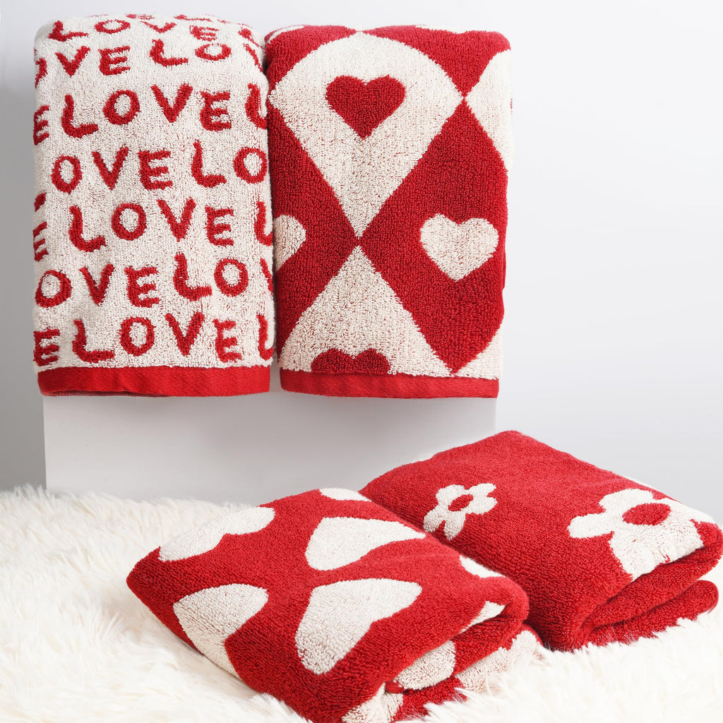 Leisofter Valentines Day Hand Towels for Bathroom(2 Pcs, 13" x 29"),Decorative Towels for Drying, Cleaning, Cooking, Holiday (Diamond Hearts)