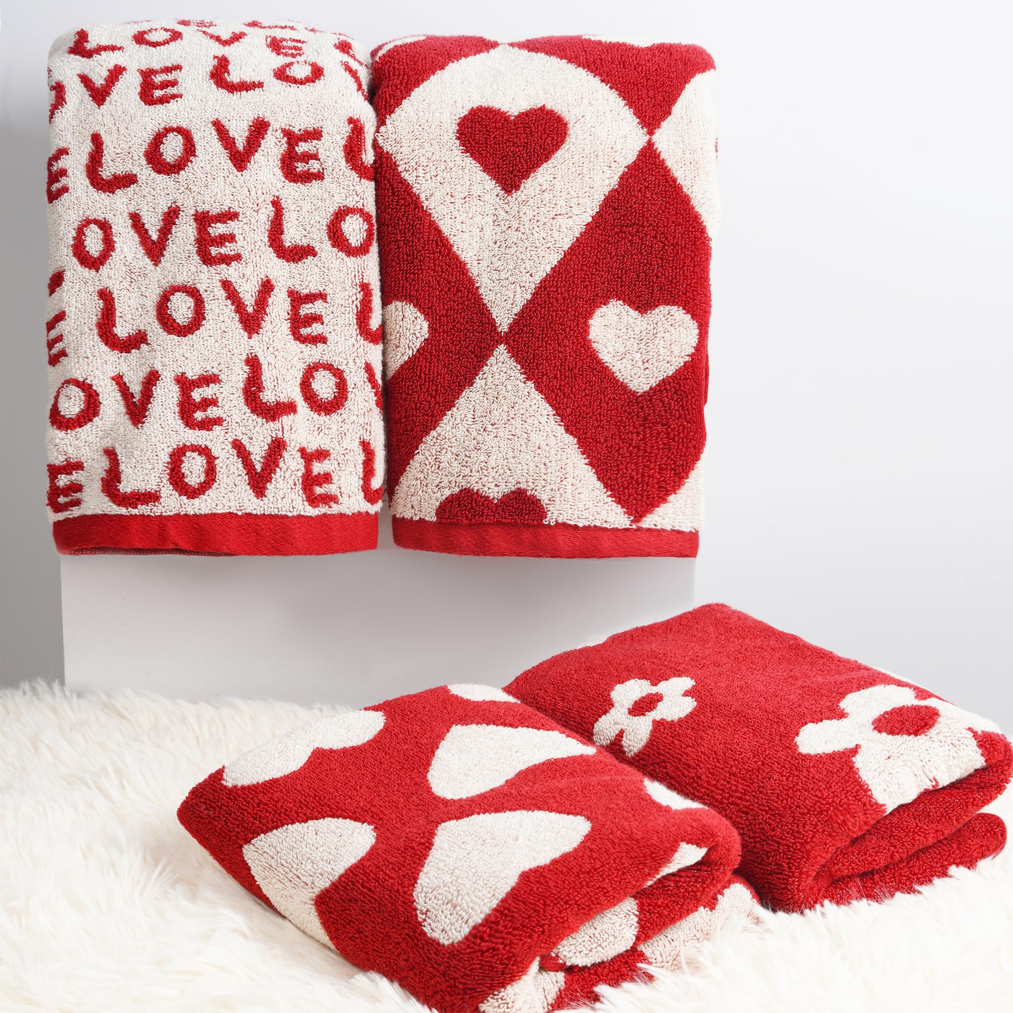 Leisofter Valentines Day Hand Towels for Bathroom(2 Pcs, 13" x 29"),Decorative Towels for Drying, Cleaning, Cooking, Holiday (Diamond Hearts)
