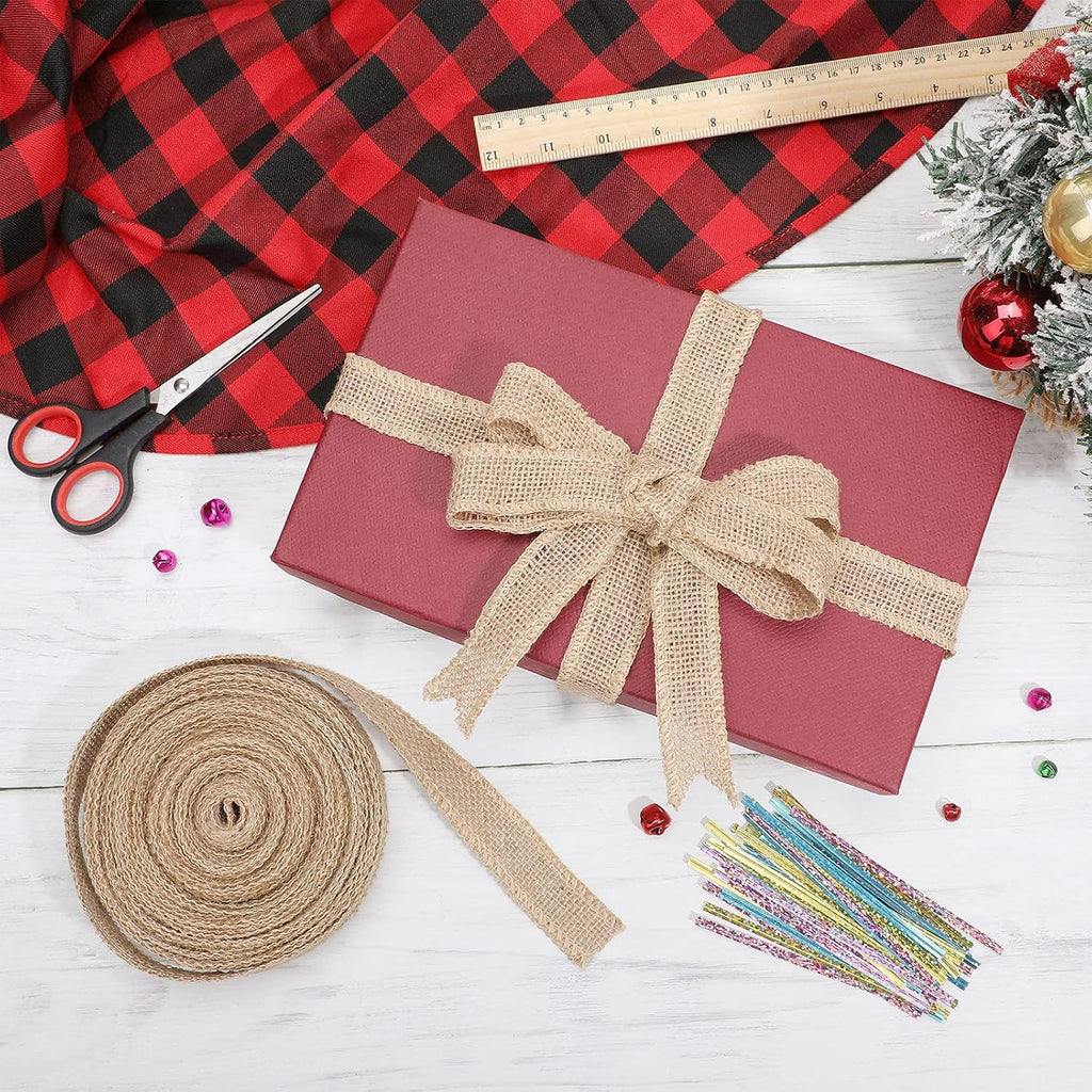 Burlap Ribbon by [Brand Name] - 20 Yards of 1-Inch Wide Natural Jute Fabric Roll | Wired Edge for Crafts & Decorations