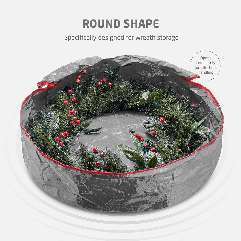 ZOBER Christmas Wreath Storage Container | 30-Inch Durable Bag with Dual Zippers & Strong Handles - Gray