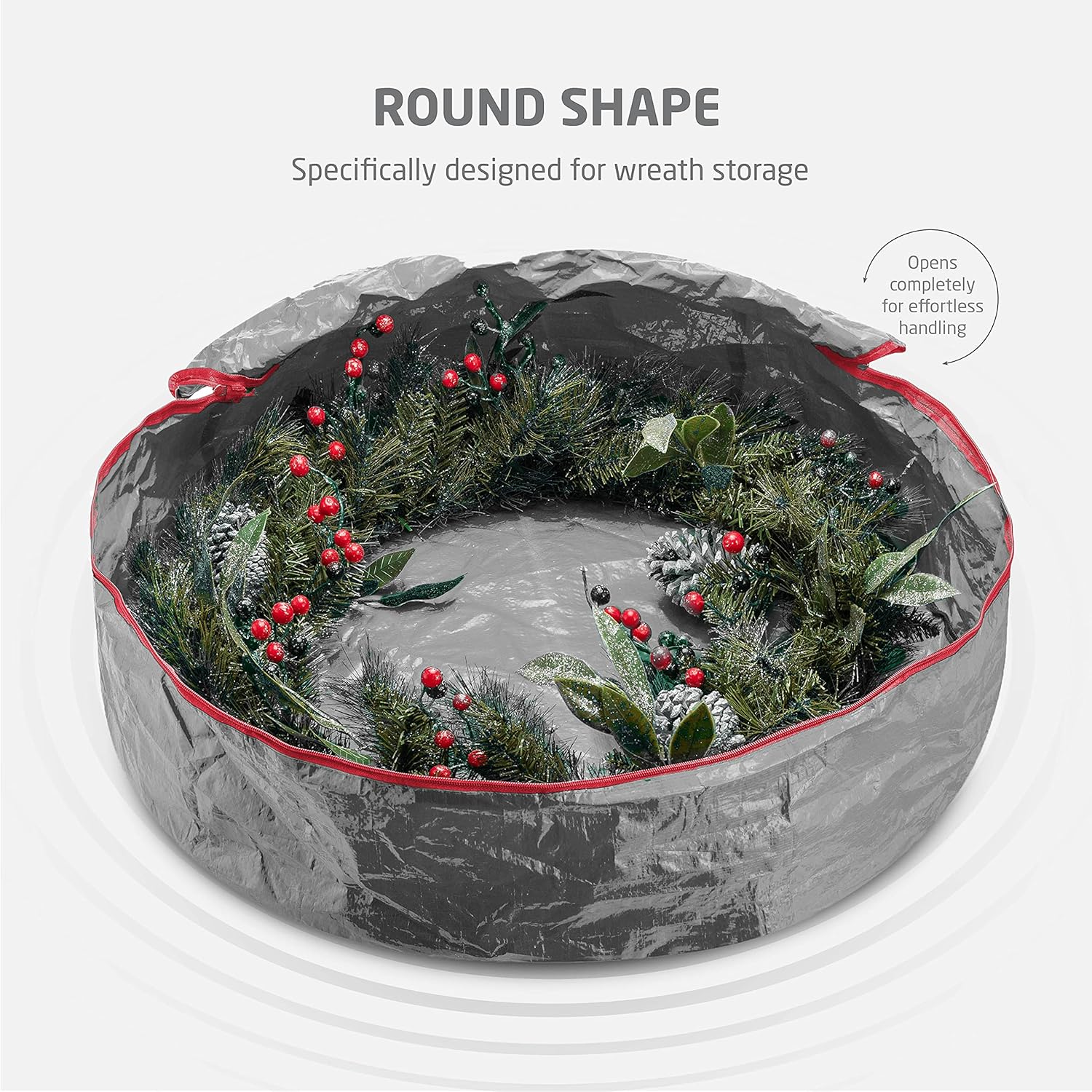 ZOBER Christmas Wreath Storage Container | 30-Inch Durable Bag with Dual Zippers & Strong Handles - Gray
