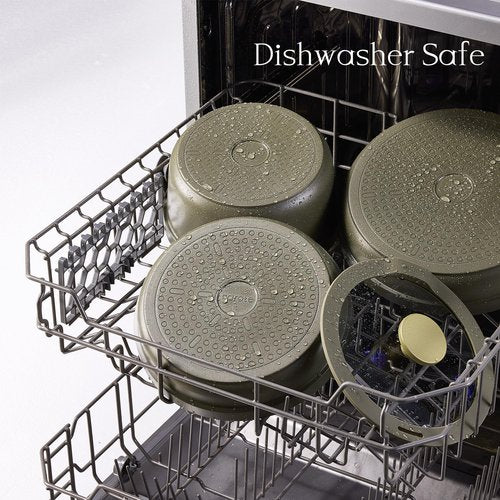 Carote 9pcs Ceramic Cookware Set with Detachable Handles, Pots and Pans Set Non Stick, RV Kitchen Cooking Pot and Pan, Dishwasher Safe, Non-toxic Induction Cookware PFAS and PFOA Free, Green