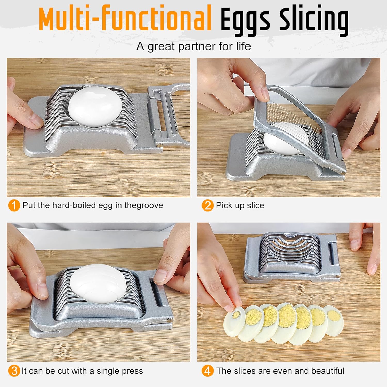 Skiennix Egg Slicer - Heavy-Duty Stainless Steel Cutter for Hard Boiled Eggs & Fruits | Dishwasher Safe