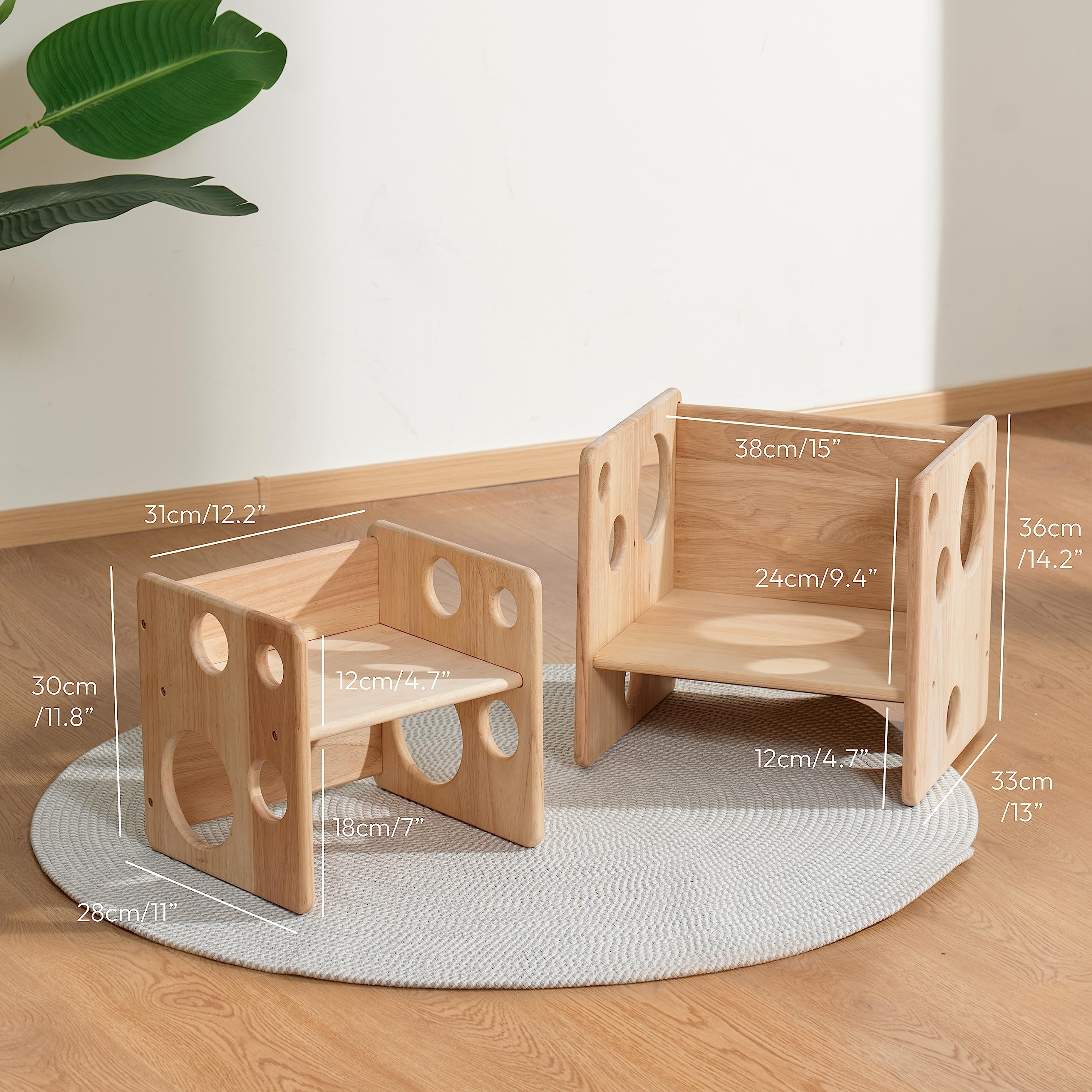 Woodtoe Montessori Weaning Table and Chair Set, Adjustable Toddler Table and Chair, Solid Wood Activity Table, Ideal for Learning, Mealtime and Play, Montessori Furniture for Baby Kids Boys Girls 1-3