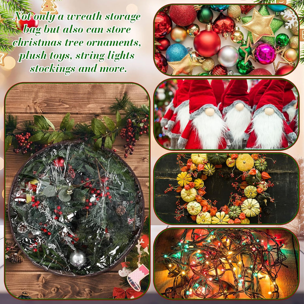 Skiennix Wreath Storage Container - 36 Inch Christmas Wreath Box with Clear Window & Handles, Brown