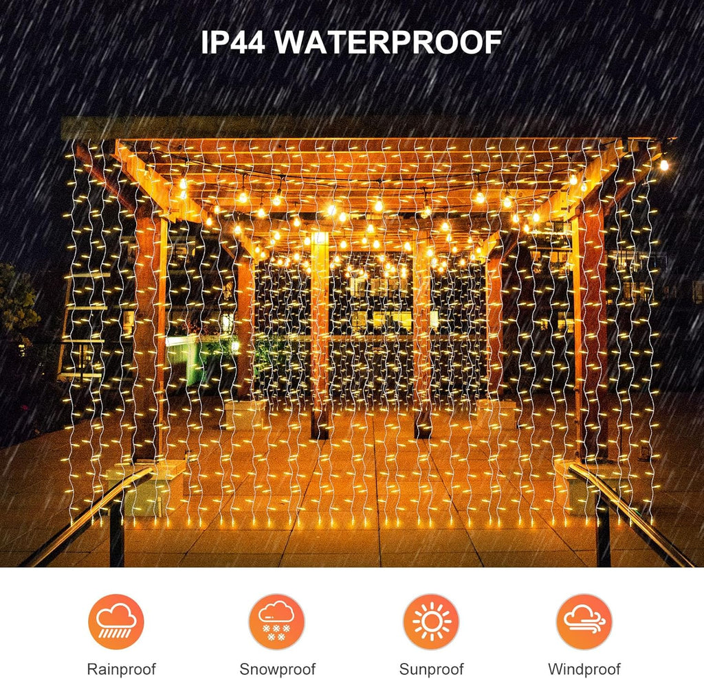 THKFUL Fairy Curtain Lights - 20 x 6.6FT 408LED Warm White String Lights | Waterproof Remote for Bedroom & Garden