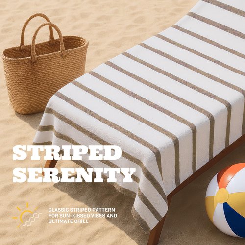 White Classic Cotton Pool Towels Oversized 30 x 60 Inches, Ultra Absorbent and Low Lint Striped Beach Towels for Adults, Stripes Design Luxury Extra Large Bath Towels, Beige, 4 Pack