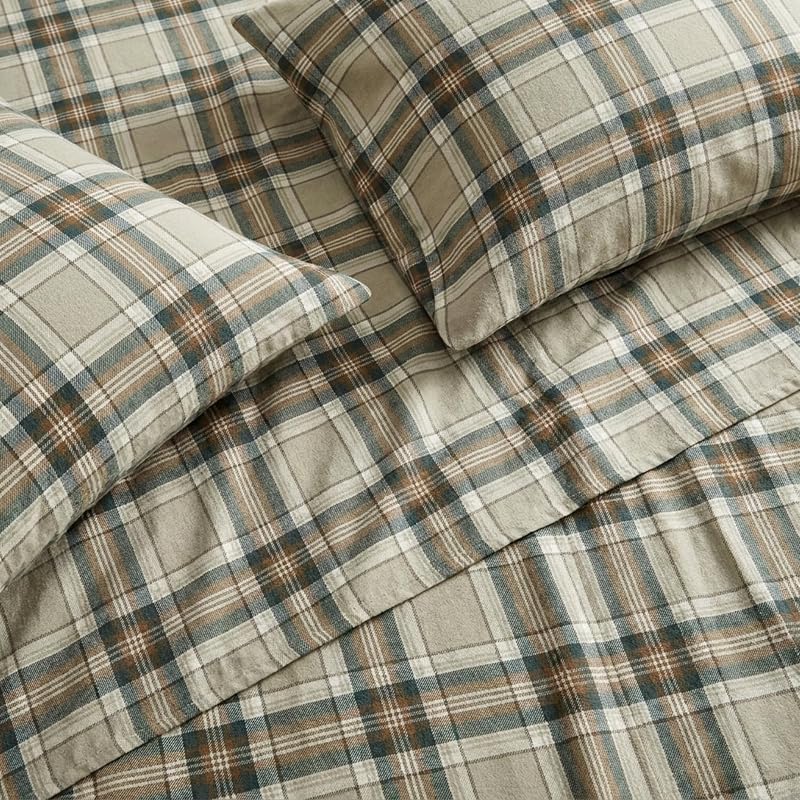 Queen Sheet Set with Fitted Sheet & Pillowcases – Edgewood Plaid Variation