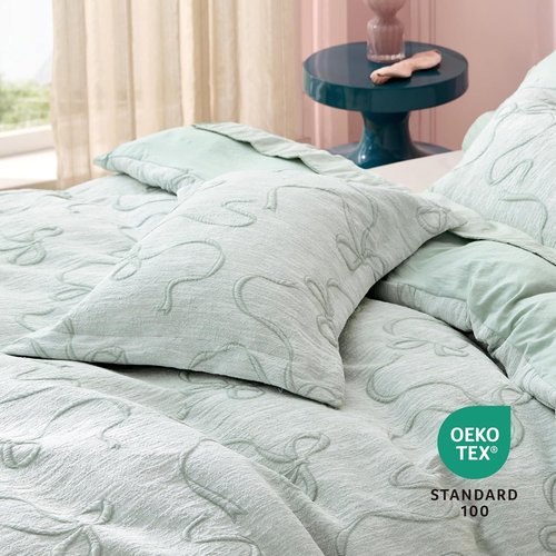 Bedsure Green Duvet Cover - Elegant Bowknot Jacquard Design | Queen Size 90"x90" with 2 Pillow Shams