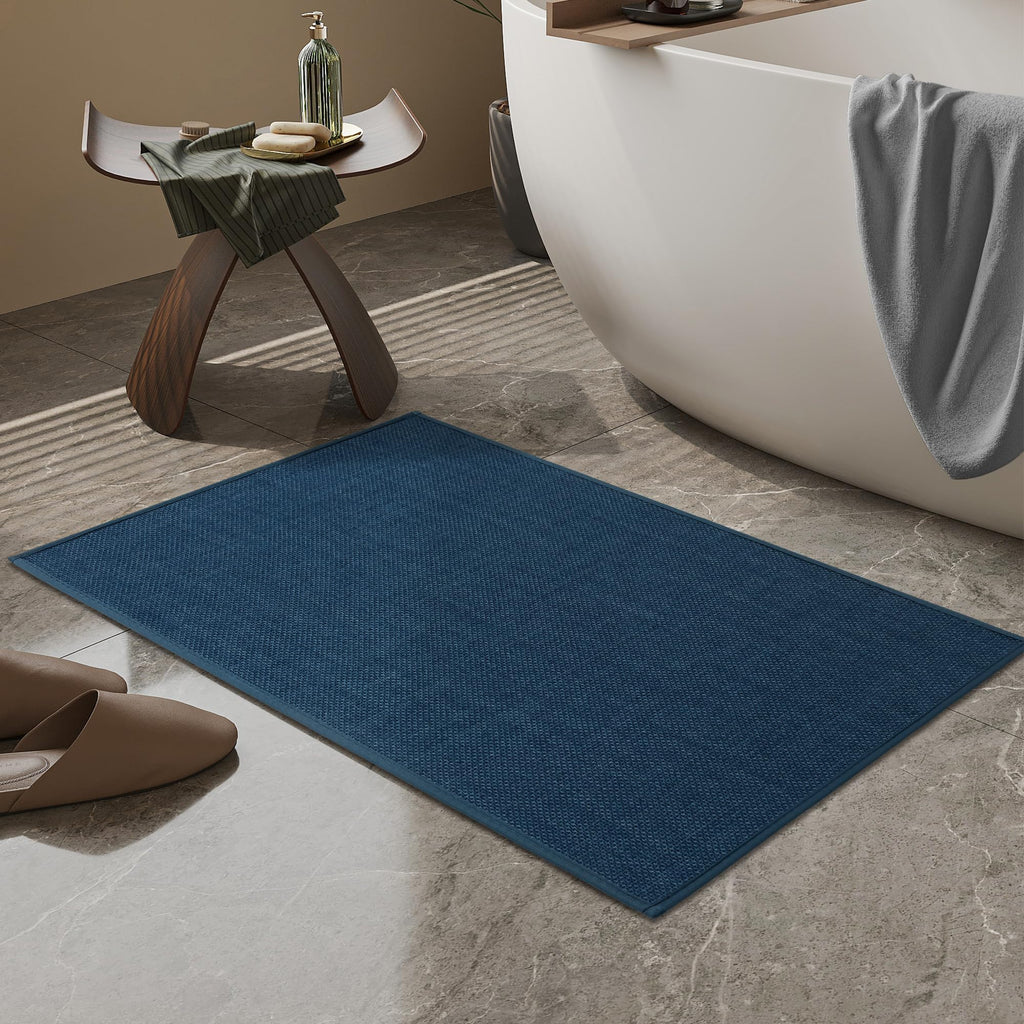 Mecko Bath Mat, Ultra Absorbent Quick Dry Bathroom Floor Mats-Upgraded Thin Cozy Cloth Bathroom Mat(Navy Blue,16"x24")