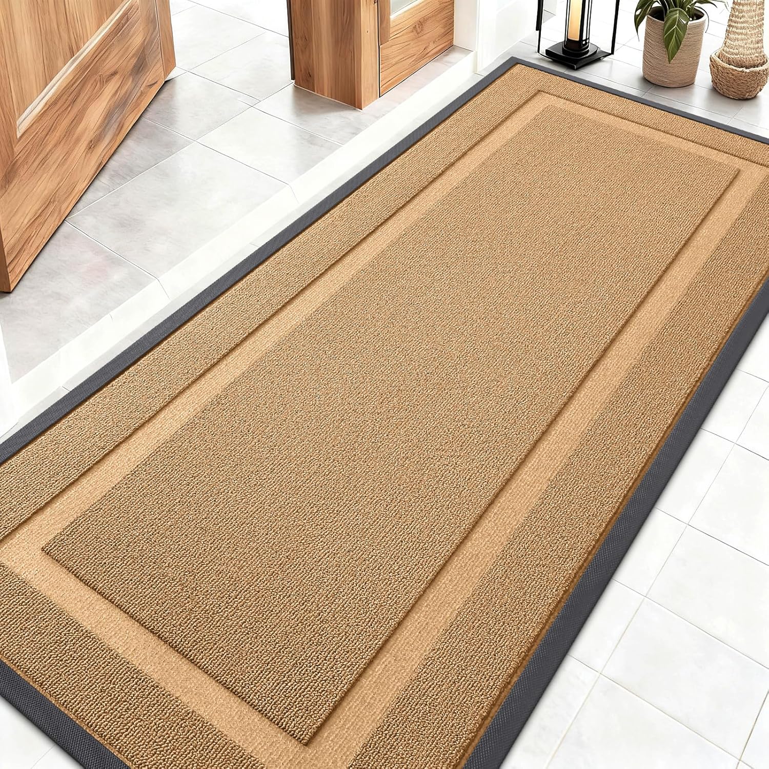 OLANLY Waterproof Front Door Mat - All-Season, Easy Clean, Sturdy Natural Rubber | 59x23, Butter Yellow