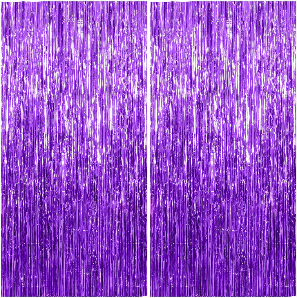 Skiennix Foil Curtain Backdrop - Purple Metallic Tinsel Fringe for Parties & Celebrations | 2 Pack
