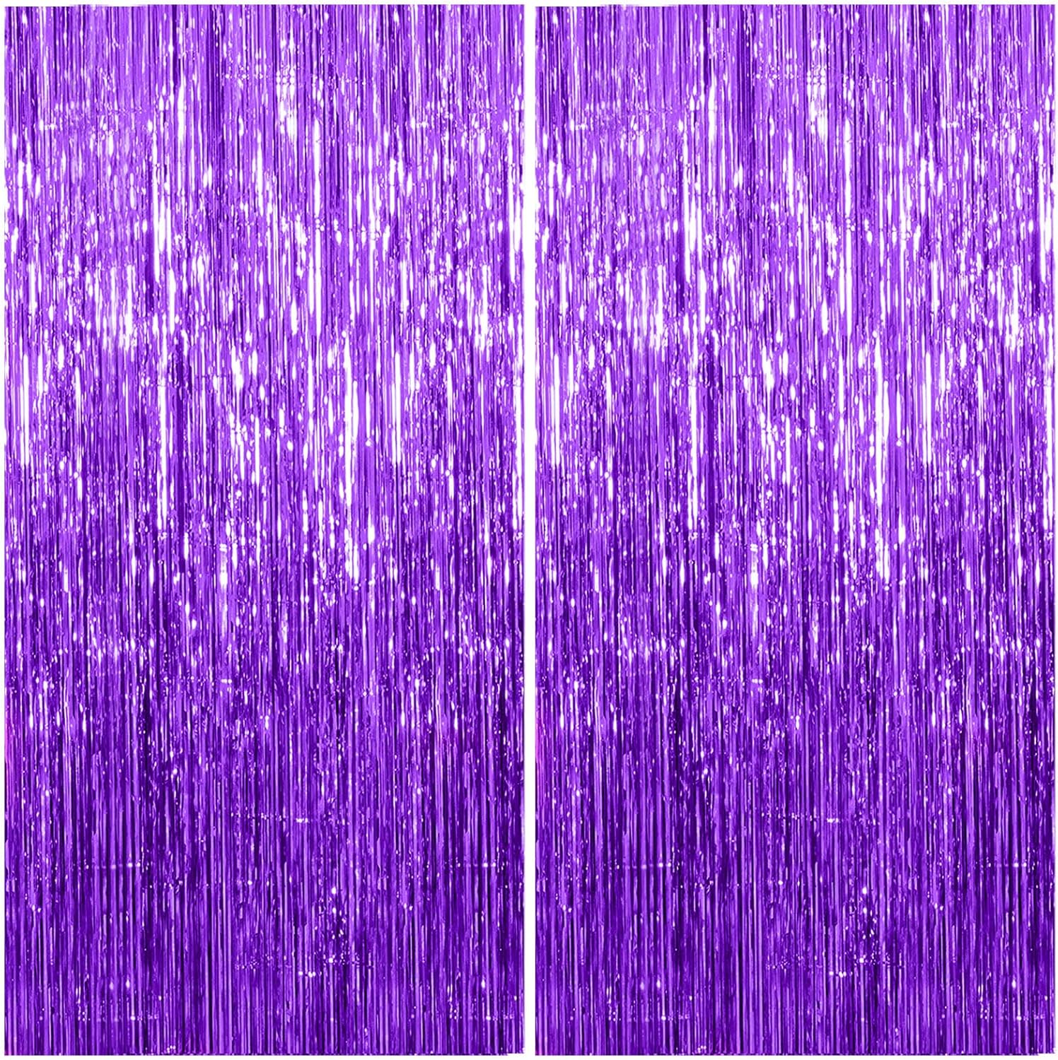 Skiennix Foil Curtain Backdrop - Purple Metallic Tinsel Fringe for Parties & Celebrations | 2 Pack