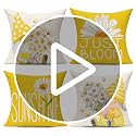 Yellow Outdoor Throw Pillow Covers 18x18 (Set of 4) - Daisy Floral Gnomes