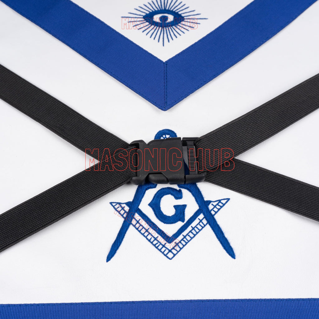 MASONIC HUB Hand Embroidered Square & Compass Apron Carrying Case – Hard Sided Blue Regalia Storage Box with Handle, Lock & Key – Fits Master Mason Apron & Chain Collar- Faux Leather