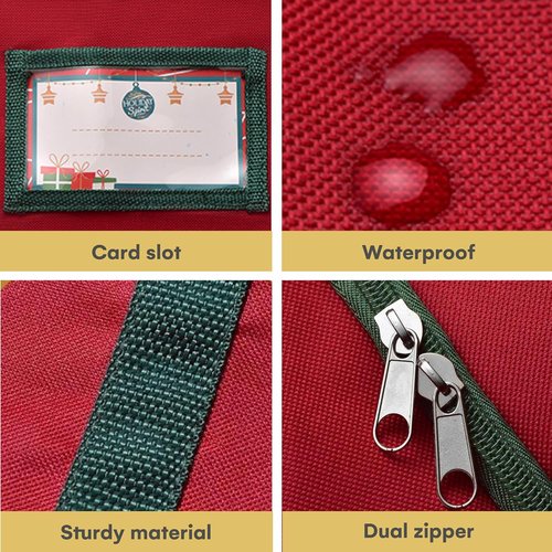 HOLIDAY SPIRIT Christmas Tree Storage Bag - Heavy Duty Waterproof 600D Oxford Canvas for 9 Ft Tree, Red