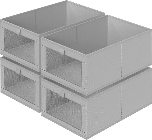 Criusia Linen Closet Organizers - 4 Pack Large Foldable Storage Baskets for Towels, Clothing & More | Grey