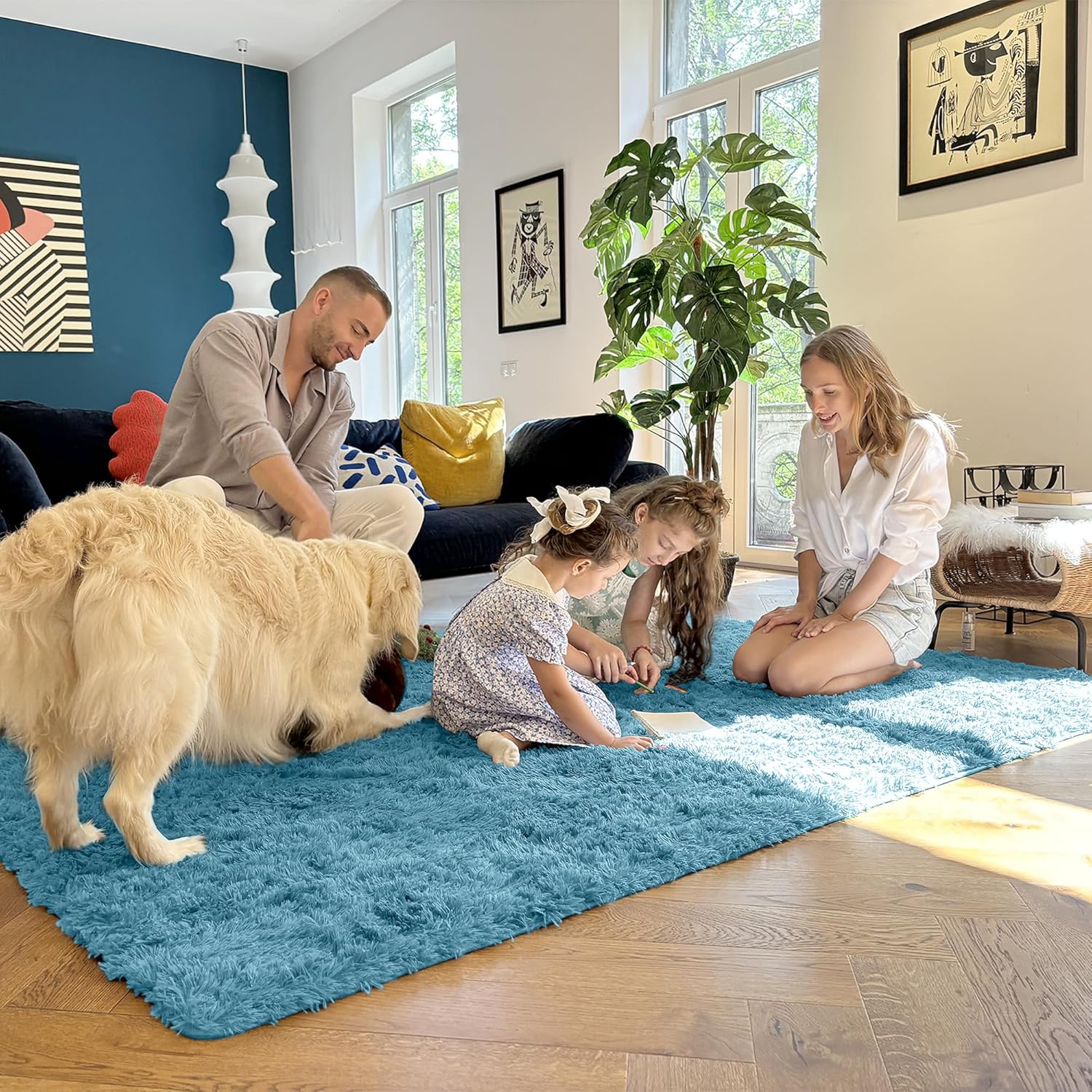 OLANLY Large Area Rug - Soft Fluffy Shaggy Carpet for Living Room & Bedroom | 5x8 Slate Blue