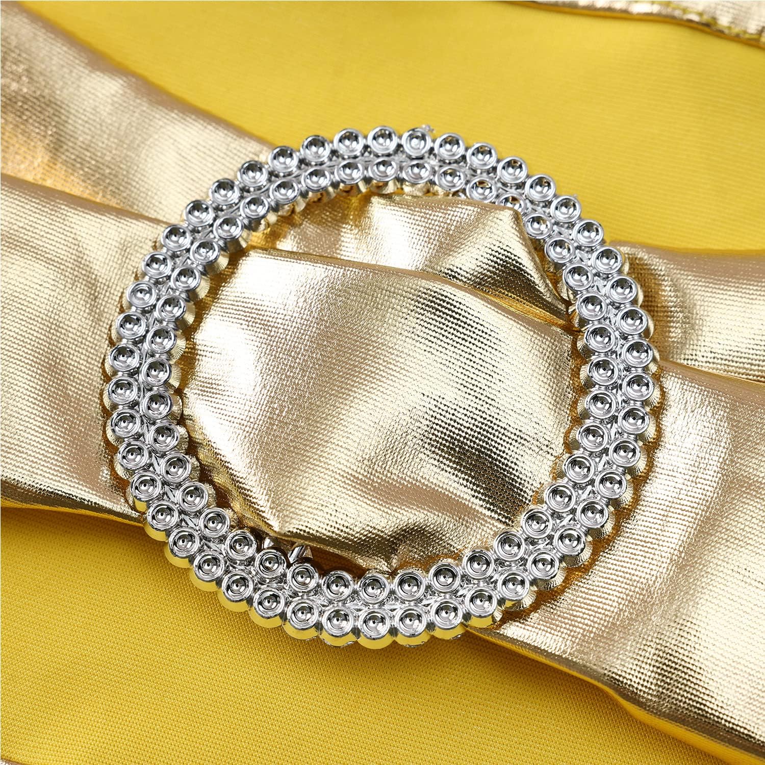 Spandex Gold Chair Sashes - 50 Pack Stretch Chair Bands with Buckles for Wedding & Event Decor - Metal Gold