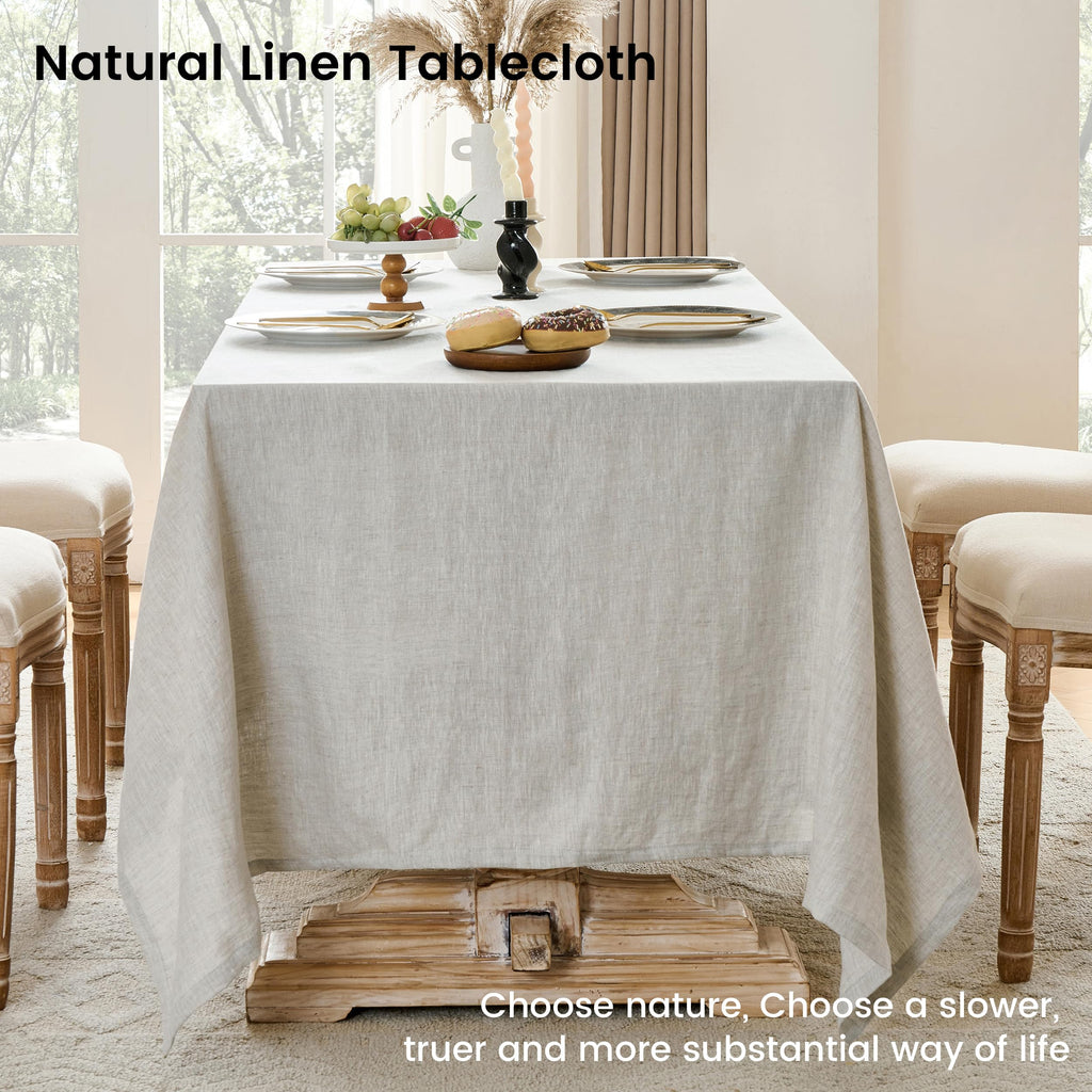 Simple&Opulence Natural Linen Tablecloth for Rectangle Tables-60×120 Inch, 100% Linen Farmhouse Tablecloth for 10-12 Seat Dining Table, Stonewashed Extra Large Tablecloth for Banquet, Dinner, Wedding