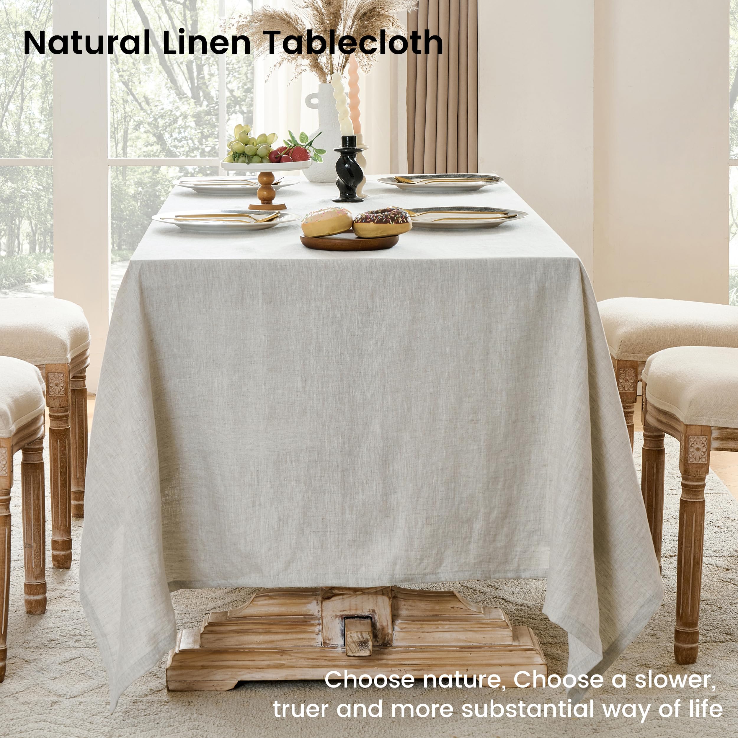 Simple&Opulence Natural Linen Tablecloth for Rectangle Tables-60×120 Inch, 100% Linen Farmhouse Tablecloth for 10-12 Seat Dining Table, Stonewashed Extra Large Tablecloth for Banquet, Dinner, Wedding