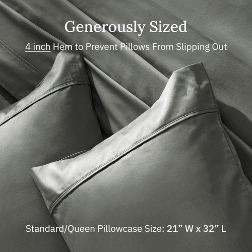 California Design Den Pillowcase Set | Standard Queen Size - 400 Thread Count, 100% Cotton Sateen, Soft & Breathable - Grey