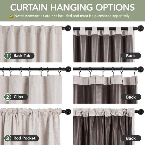Deconovo 100% Blackout Curtains Faux Linen Look with Coffee Bottom Backing, TPU Invisible Loop Tabs Hidden Hook Design, Thermal Insulated Room Darkening Window Panels, Linen, 52W x 84L, 2 Panels
