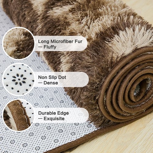 Andency 8x10 Area Rugs for Living Room, Upgrade Non-Slip Fluffy Soft Large Shag Bedroom Carpet, Tie-Dyed Brown Big Indoor Thick Nursery Rug for Kids Dorm Home Decor Aesthetic