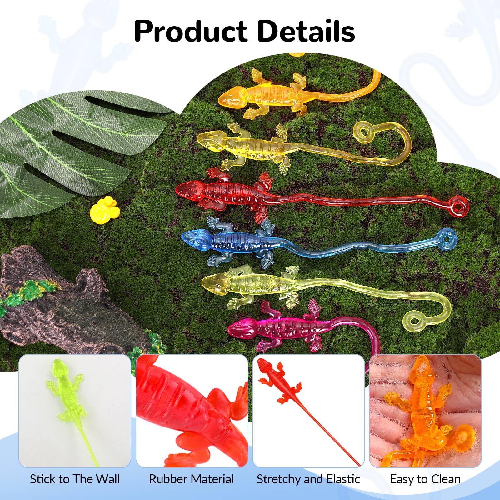 VICROIC 24 PCS Sticky Geckos, Stretchy Sticky Lizards for Kids, Rubbery Lizards Toys for Halloween Party Favors Goodie Bags Easter Egg, Rubbery Reptile Toys for Children Gift Students Rewards
