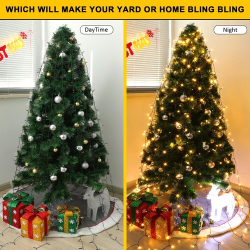 Christmas Tree Lights, 448 LED Waterfall Tree Topper Lights with 8 Lighting Modes, 8.2ft×16 Lines Plug in Twinkle Lights with Remote Control for Indoor Outdoor Christmas Tree Decoration