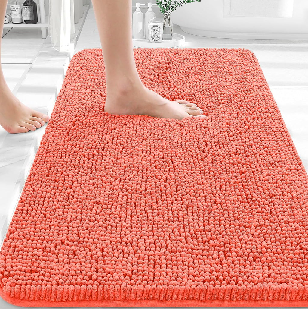 OLANLY Bathroom Rugs - Extra Soft Chenille Bath Mats with Rubber Backing | 30x20 Coral, Quick Dry & Machine Washable