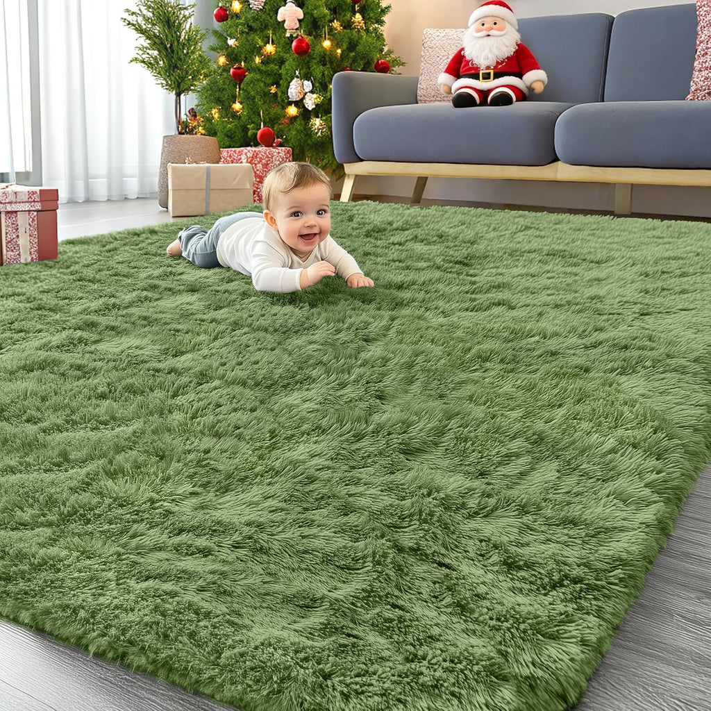 OLANLY Large Area Rug - Soft Fluffy Shaggy Carpet for Living Room & Bedroom | 8x10 Green Design