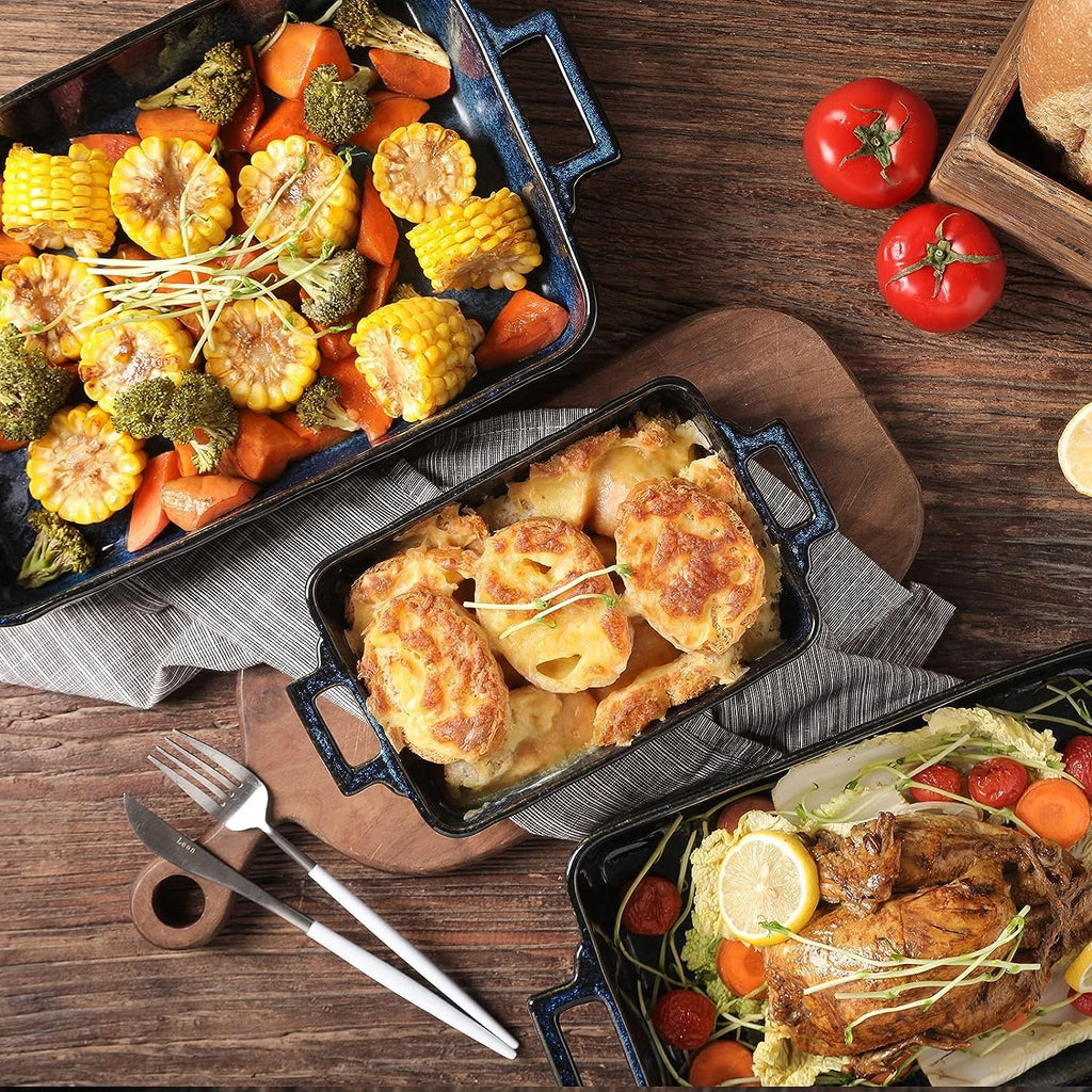 VICRAYS Ceramic Bakeware Set - Porcelain Lasagna Pans for Baking & Cooking | 3-Piece, 15 x 8.5 Inches (Blue)
