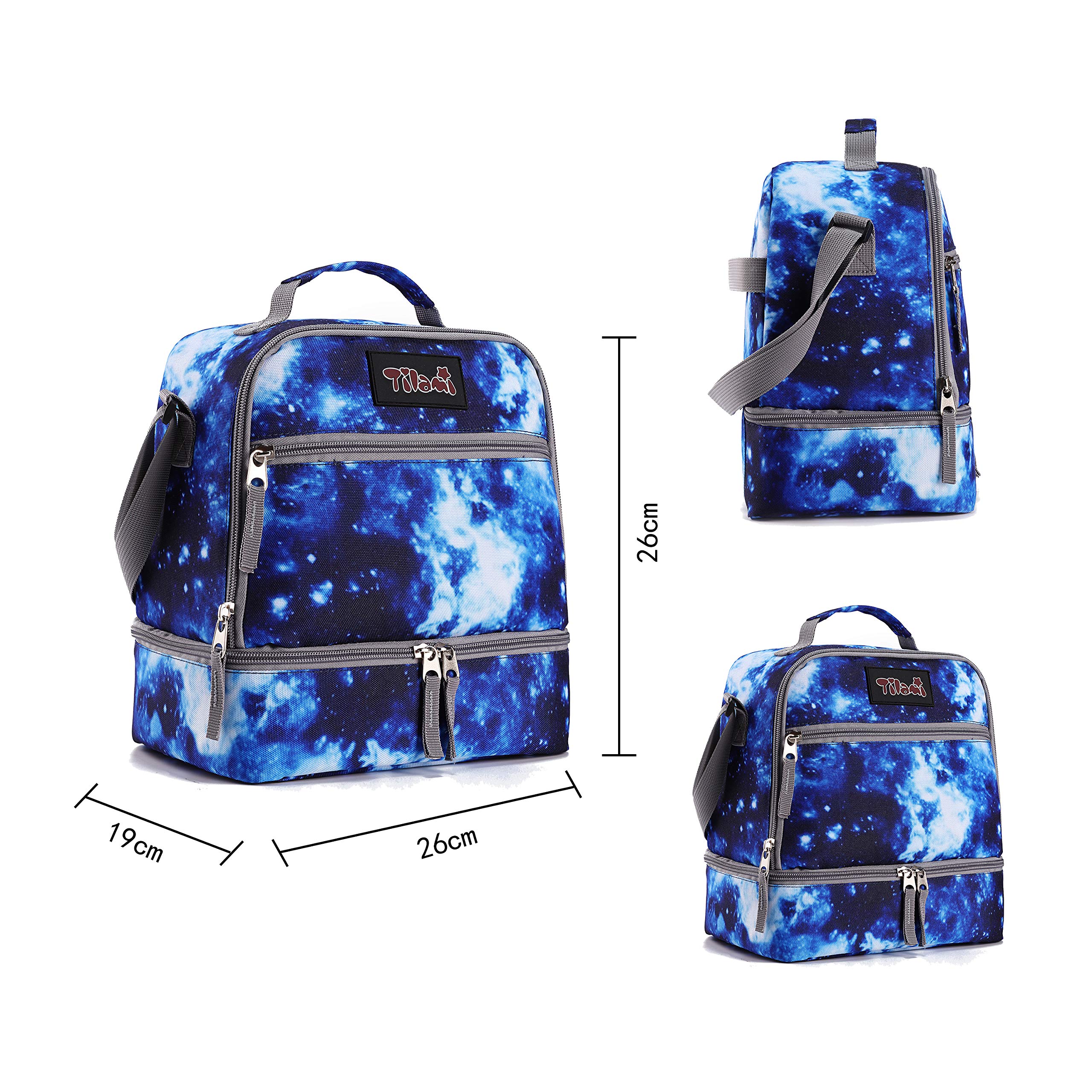 Tilami Lunch Bags Insulated Adjustable Strap Zipper, Two Compartments Cooler Bags, Bento Bags for Kids Toddlers (Blue)