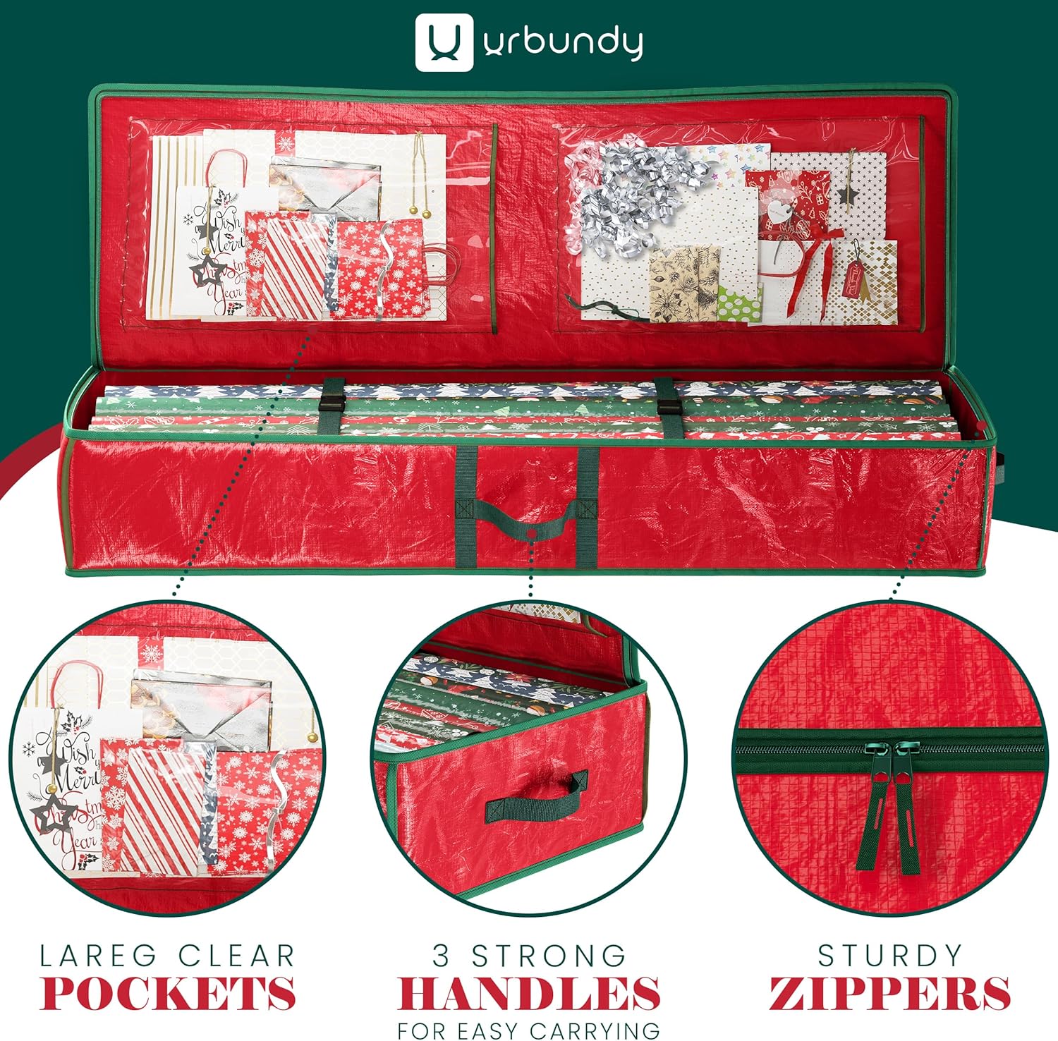 Regine Switzerland Heavy Duty Wrapping Paper Organizer - Red Storage Bag for Christmas Gifts