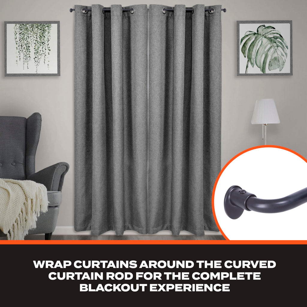 Sun Zero – Wrap Around Curtain Rod, Blackout Room Darkening Design with 5/8" Steel Tube, Adjustable 28–48", Black