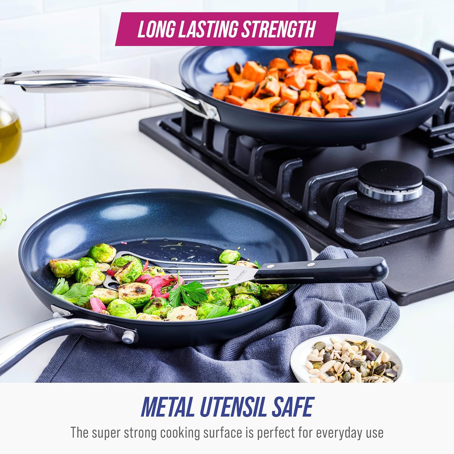Blue Diamond Cookware Nonstick Frying Pan Skillet Set - 10" & 12" | PFAS-Free, Dishwasher & Oven Safe, Grey
