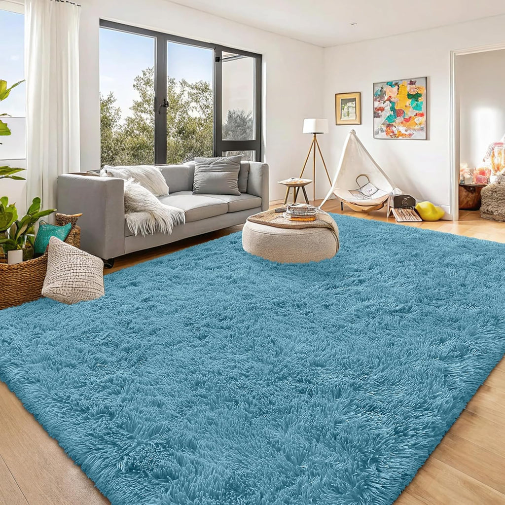 OLANLY Large Area Rug - Soft Fluffy Shaggy Indoor Carpet for Living Room & Bedroom | Slate Blue 9x12