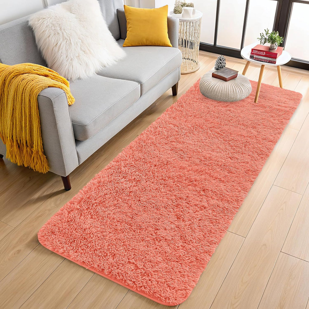 OLANLY Runner Rugs - 2x5 Machine Washable Soft Shaggy Carpet for Bedroom & Hallway | Coral Red