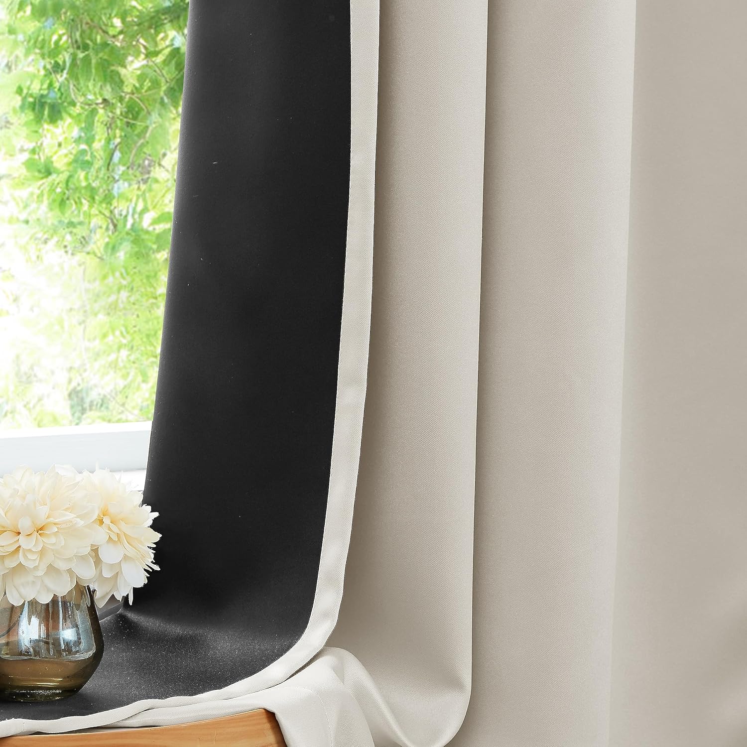Urban Lotus Ivory Full Blackout Curtains - Thermal Insulated Room Darkening Drapes | 84 Inches, 2 Panels