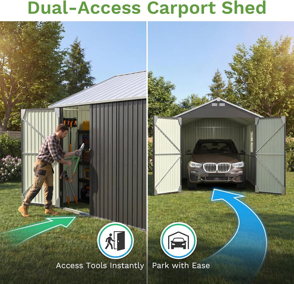 Patiowell 12x20 FT Outdoor Storage Shed - Large Metal Garden Shed with Lockable Doors & Vents | Waterproof Black Design