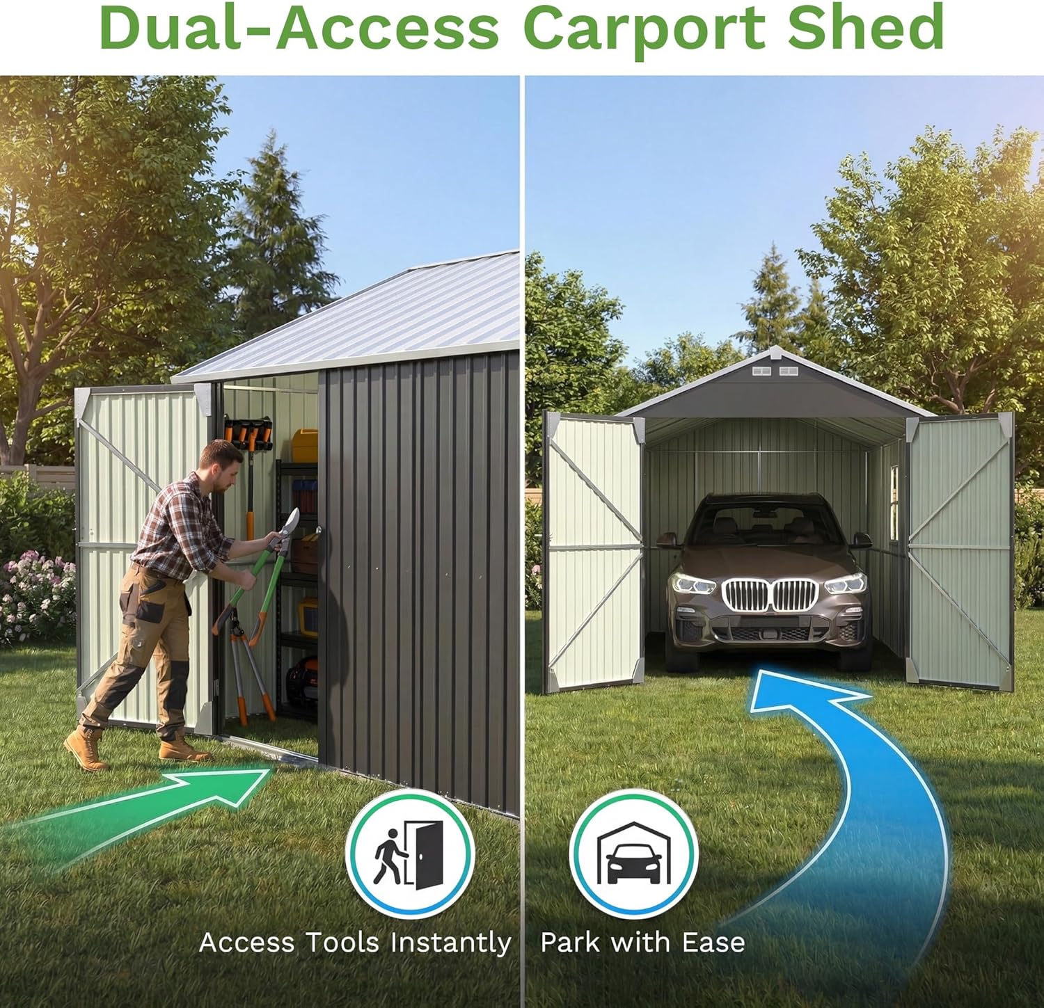 Patiowell 12x20 FT Outdoor Storage Shed - Large Metal Garden Shed with Lockable Doors & Vents | Waterproof Black Design