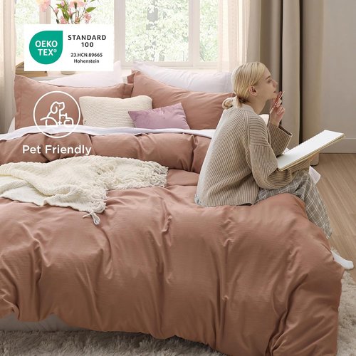 Bedsure Mocha Mousse Duvet Cover - Extra Soft 3-Piece Queen Bedding Set with Zipper Closure & Pillow Shams