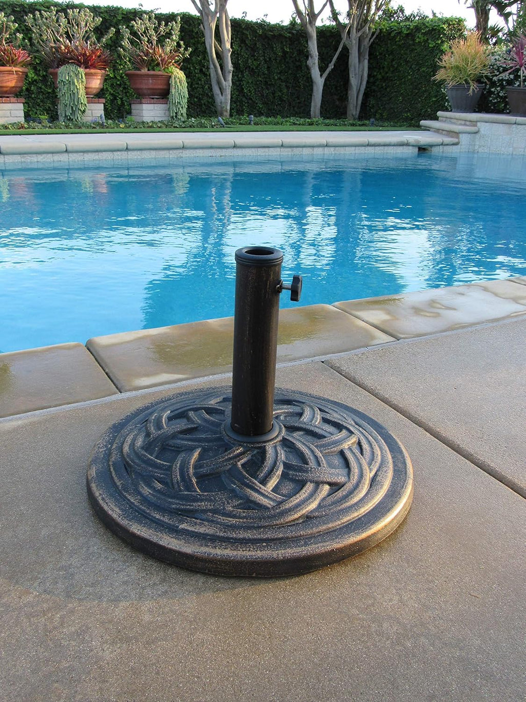 UBP18181-BR Cast Stone Umbrella Base - 18-Inch Rust-Free Composite with Bronze Powder Coating